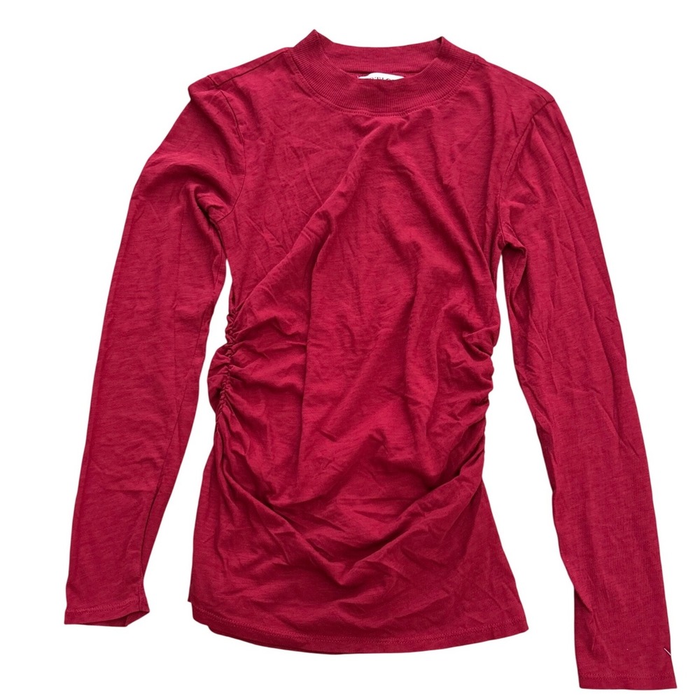Nation LTD Los Angeles Red Pima Cotton Ruched Mock Neck Long Sleeve Top XS